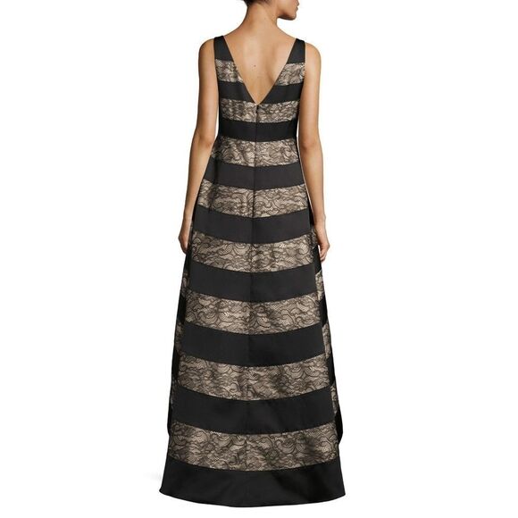 New! ADRIANNA PAPELL Women's Striped Lace High-Low Dress Formal Gown Size 6 - Picture 5 of 6